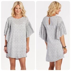 Allison Joy Evereve Black White Ruffle Sleeve Striped Dress NWT Large K4898